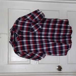 Calvin Klein Jeans Men's Shirt Size XL Red, Navy Blue Plaid Shortsleeves